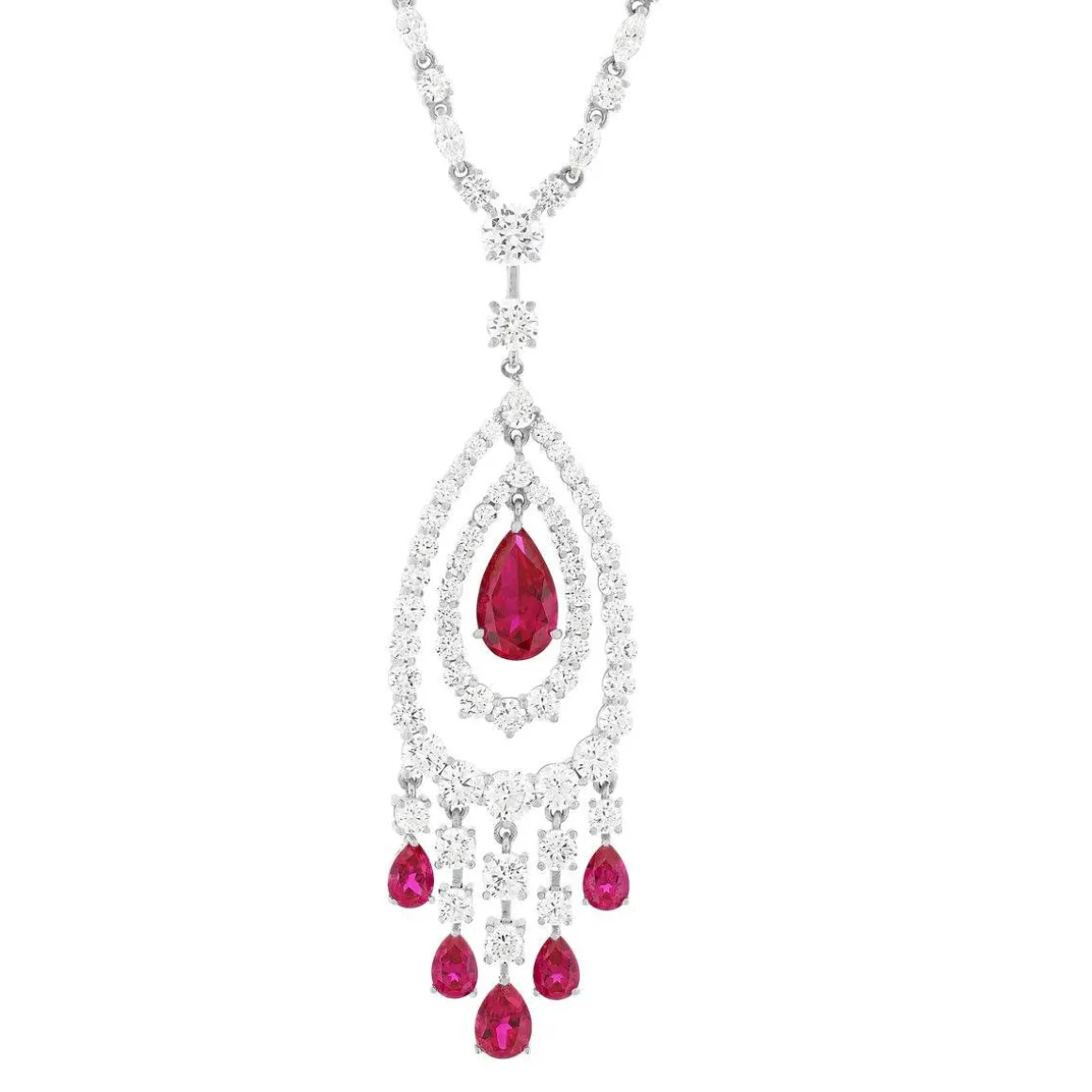 Collier argent 925, pierres synthétiques rouge zirconias 45 cm