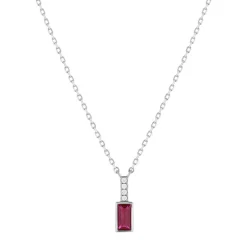 Collier argent 925 pierre synthétique rouge et zirconias 45cm