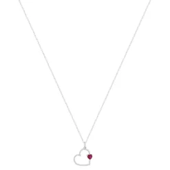 Collier argent 925 pierre synthétique rouge motif coeur 45cm