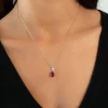 Collier argent 925 pierre synthétique rouge et zirconias 45cm