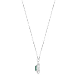 Collier argent 925 pierre verte rectangulaire et zirconias 45 cm