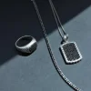 Collier argent 925 plaque spinelles noires 60cm