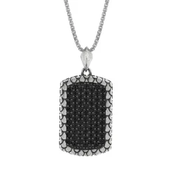 Collier argent 925 plaque spinelles noires 60cm