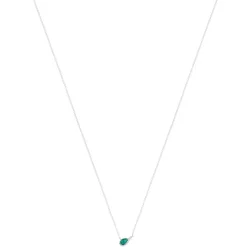 Collier argent 925 rhodié pierre synthétique verte et zirconias 45 cm