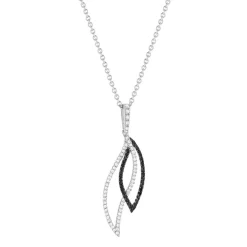 Collier argent 925  spinelles noires zirconias motif feuille 45 cm
