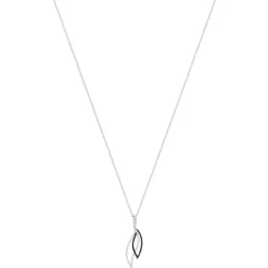 Collier argent 925  spinelles noires zirconias motif feuille 45 cm