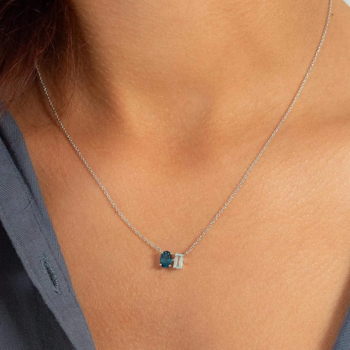 Collier argent 925 topazes bleues traitées 45cm