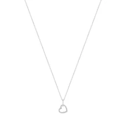 Collier argent 925 zirconias motif anneau et coeur entrelacés 45 cm