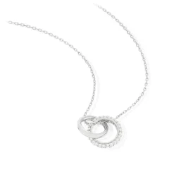 Collier argent 925 zirconias motif anneau et coeur entrelacés 45 cm