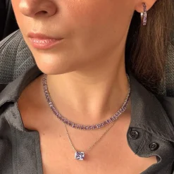Collier argent 925 zirconia violet 45cm