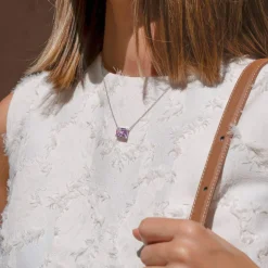 Collier argent 925 zirconia violet 45cm