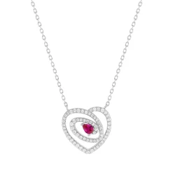 Collier coeur argent 925 rhodié rubis synthétique et zirconias 45cm