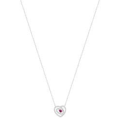 Collier coeur argent 925 rhodié rubis synthétique et zirconias 45cm