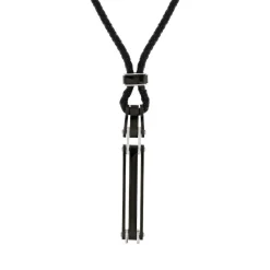 Collier cuir noir acier noir 51 cm