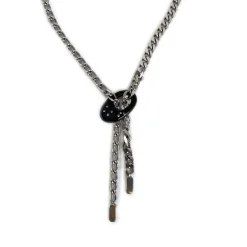 Collier d'occasion argent 925 maille gourmette plastique noir pierres blanches