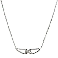 Collier d'occasion en or blanc 375, maille forçat, diamants, 45 cm