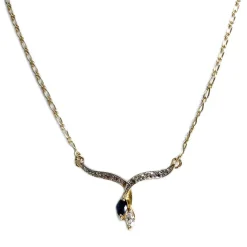 Collier d'occasion en or jaune 750, maille cheval et alternée, saphir et zirconia, 42.5 cm