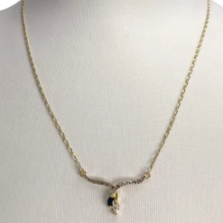Collier d'occasion en or jaune 750, maille cheval et alternée, saphir et zirconia, 42.5 cm