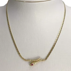 Collier d'occasion en or jaune 750, maille fantaisie, rubis, 42 cm