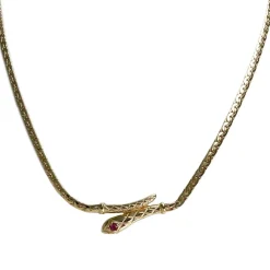Collier d'occasion en or jaune 750, maille fantaisie, rubis, 42 cm