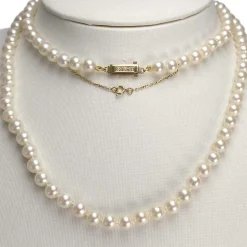Collier d'occasion en or jaune 750, perles de culture et diamants, 80 cm