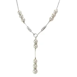 Collier d'occasion or 750 blanc diamants perles de culture du Japon 40 cm