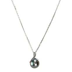 Collier d'occasion or 375 blanc maille forçat perle de Tahiti