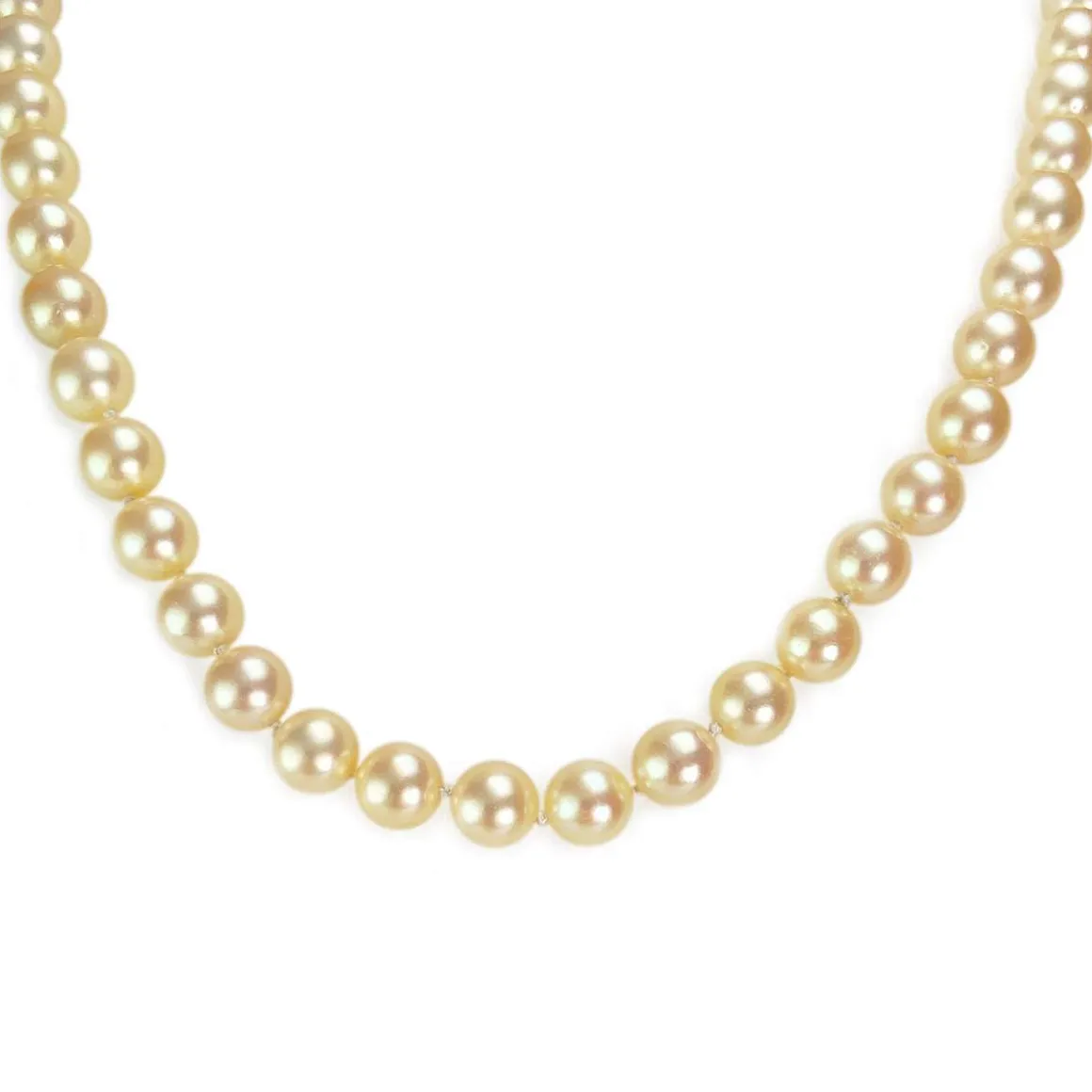 Collier d'occasion or 585 blanc maille perles, perles de culture du Japon