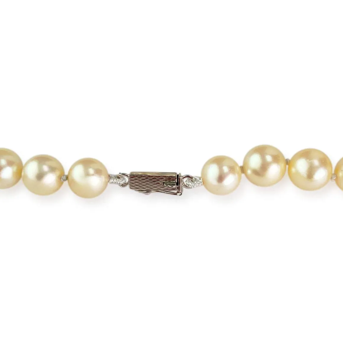Collier d'occasion or 585 blanc maille perles, perles de culture du Japon