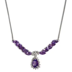 Collier d'occasion or 750 blanc maille serpentine améthystes diamants 55cm