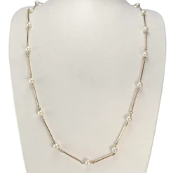 Collier d'occasion or 750 jaune maille fantaisie perles de culture 74 cm