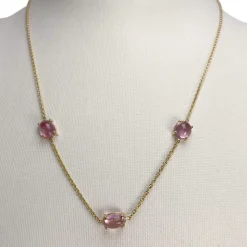 Collier d'occasion or 750 jaune maille forçat tourmalines roses