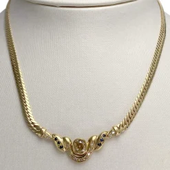 Collier d'occasion or 750 jaune maille anglaise diamants, saphirs