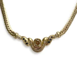 Collier d'occasion or 750 jaune maille anglaise diamants, saphirs
