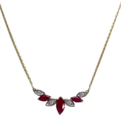 Collier d'occasion  or 750 2 tons maille forçat rubis diamants