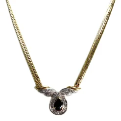 Collier d'occasion  or 750 2 tons maille anglaise diamants saphir