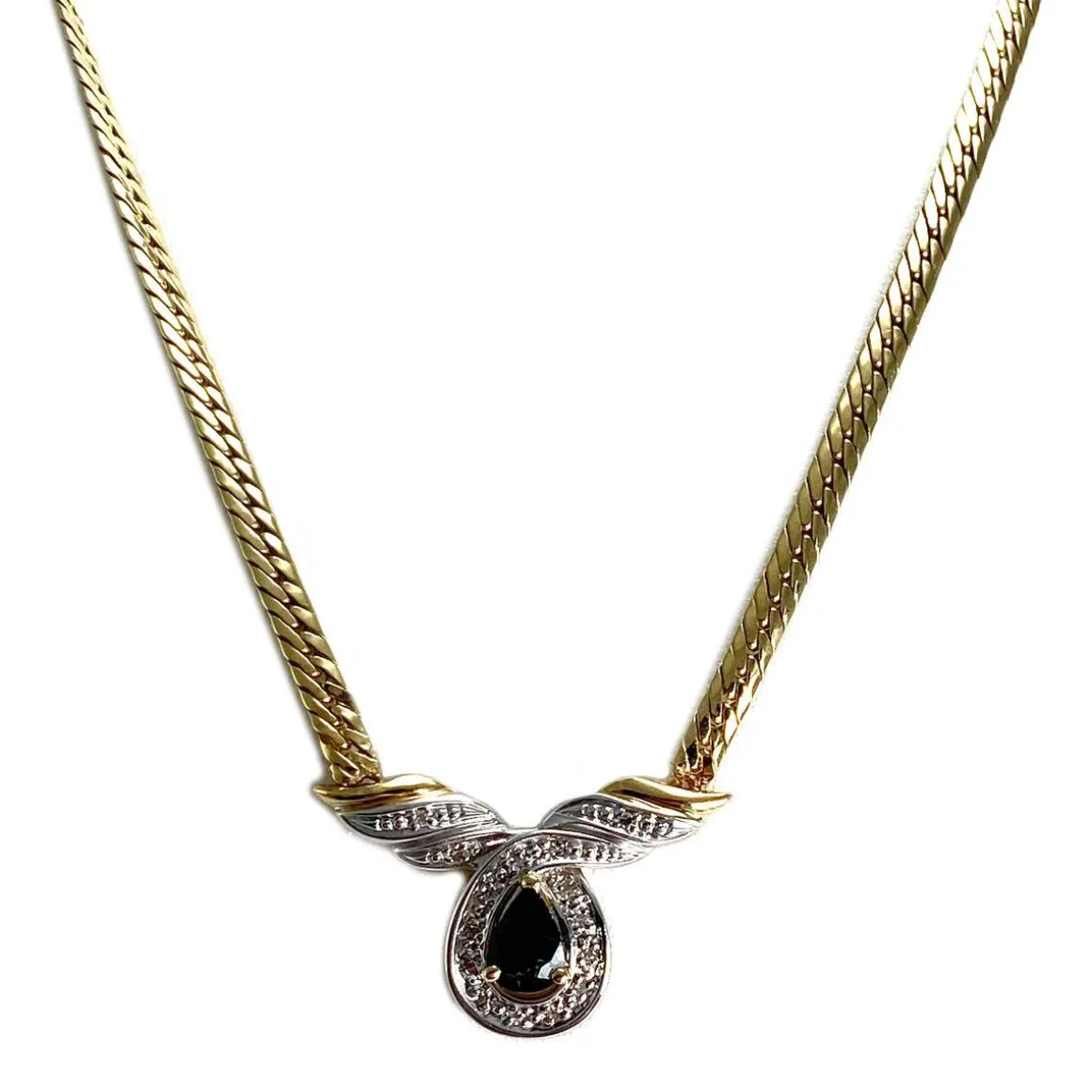 Collier d'occasion or 750 2 tons maille anglaise diamants saphir