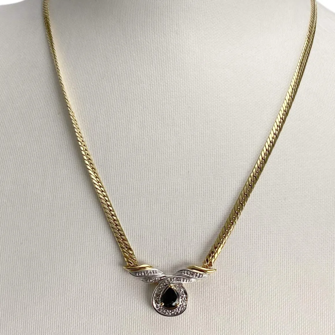 Collier d'occasion or 750 2 tons maille anglaise diamants saphir