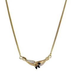 Collier d'occasion or 375 2 tons maille gourmette saphirs diamants 69,5 cm