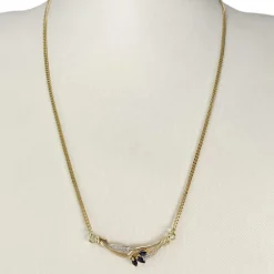 Collier d'occasion or 375 2 tons maille gourmette saphirs diamants 69,5 cm