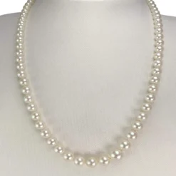 Collier en chute d'occasion or 750 blanc perles de culture du japon diamants 51 cm