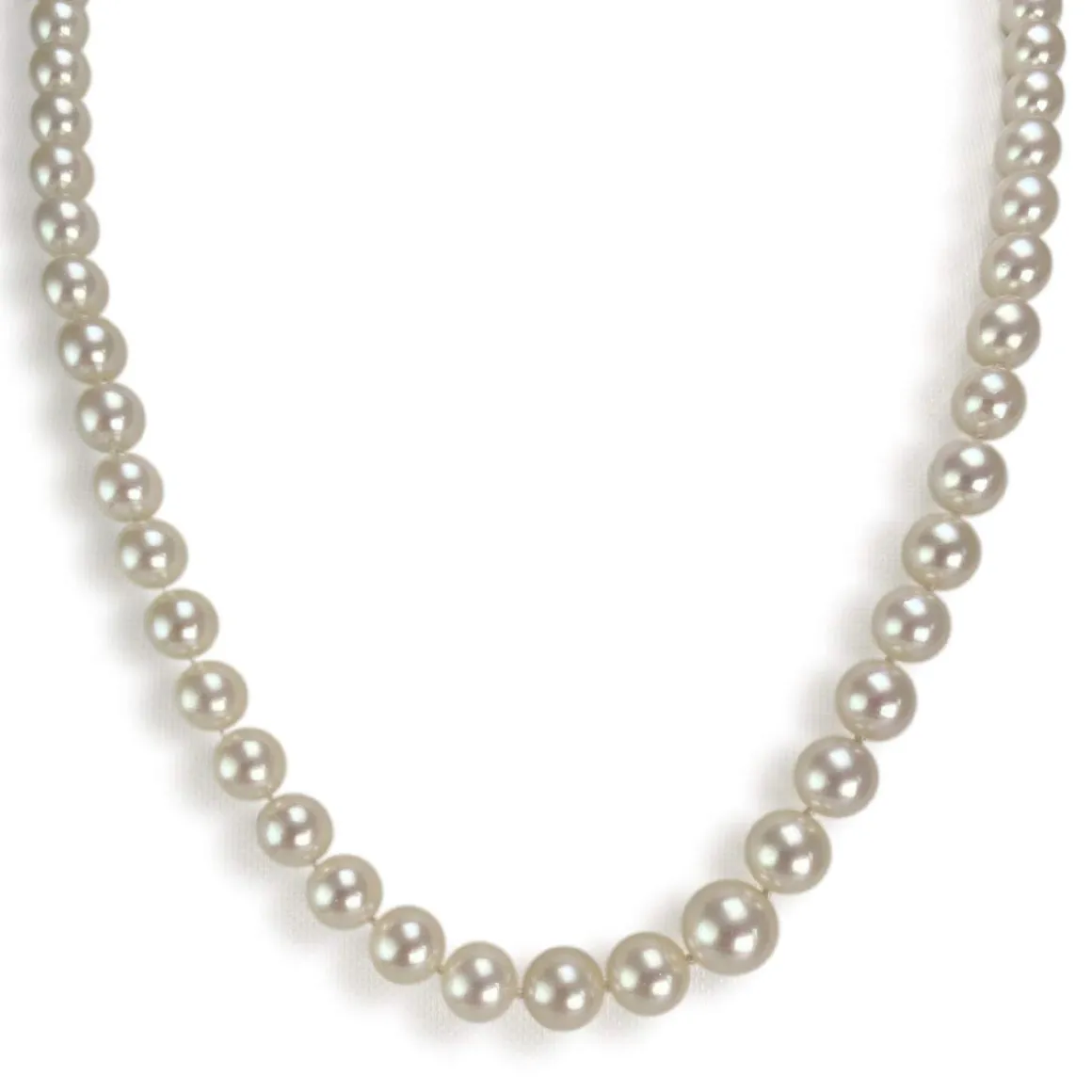 Collier en chute d'occasion or 750 blanc perles de culture du japon diamants 51 cm