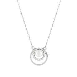 Collier or banc 375, perle de culture de Chine, diamants. Longueur 45 cm.