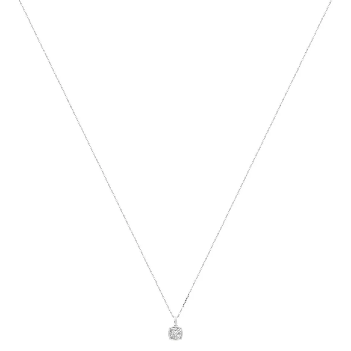 Collier or 750 blanc carré diamants synthétiques 0,33 carat 42 cm