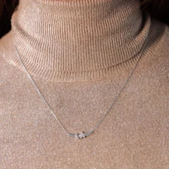 Collier or 375 blanc diamants, motif étoile et lune 45 cm
