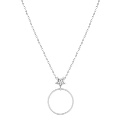 Collier or 375 blanc diamants, motif étoile 45 cm