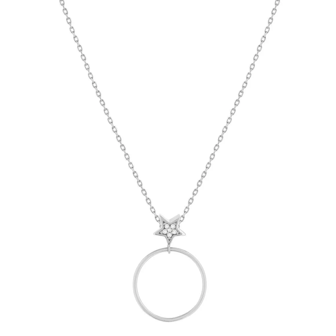 Collier or 375 blanc diamants, motif étoile 45 cm