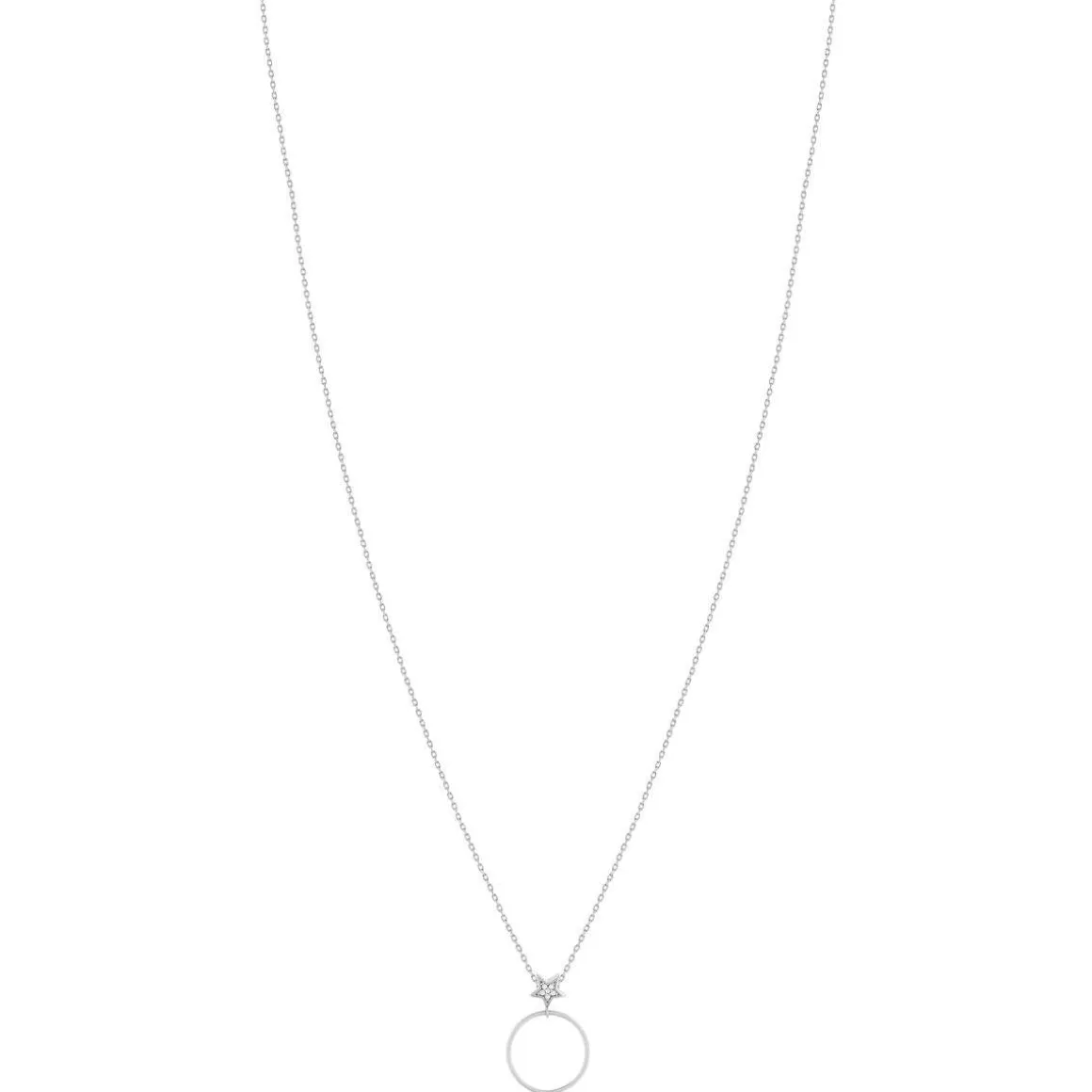 Collier or 375 blanc diamants, motif étoile 45 cm