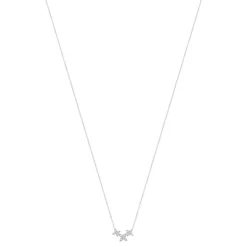 Collier or blanc 375, diamants. Motif fleurs. Longueur 42 cm.