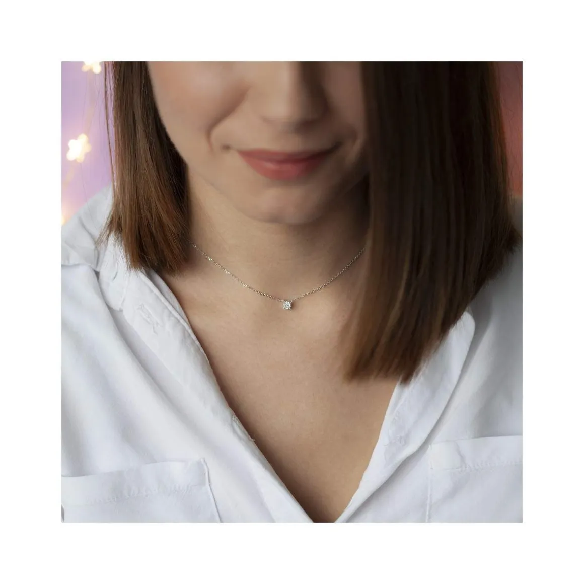 Collier or blanc 750 diamant synthétique 42 cm 0.25 carat